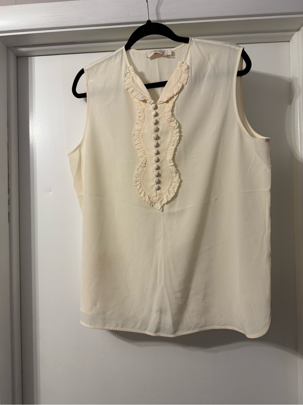 Tory Burch Cream Sleeveless Ruffle-Trim 100% Silk Camisole